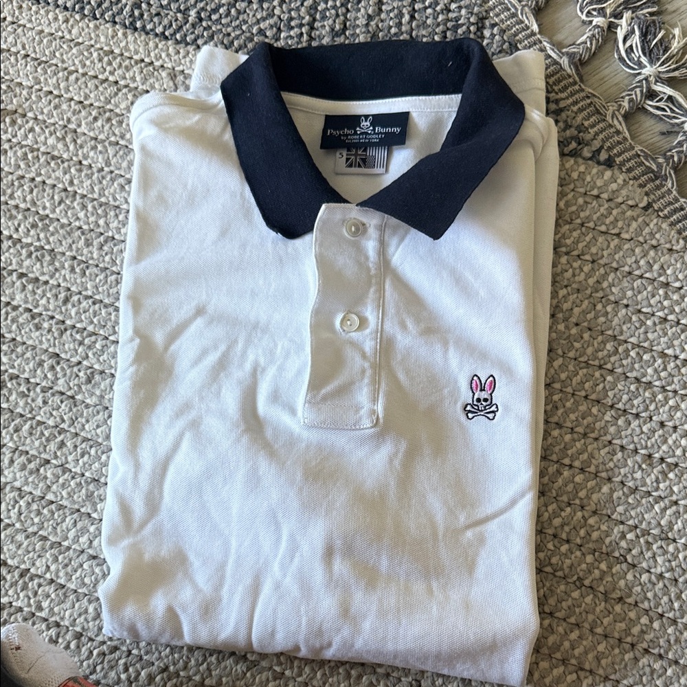 Psycho Bunny Classic White Polo with Dark Collar